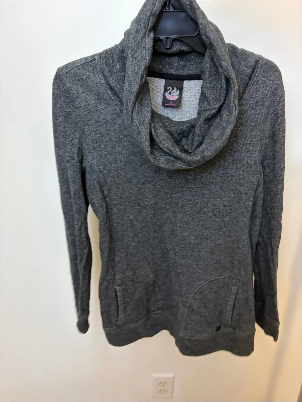 Gray Cowl Neck Women's Sweater with Front Pockets